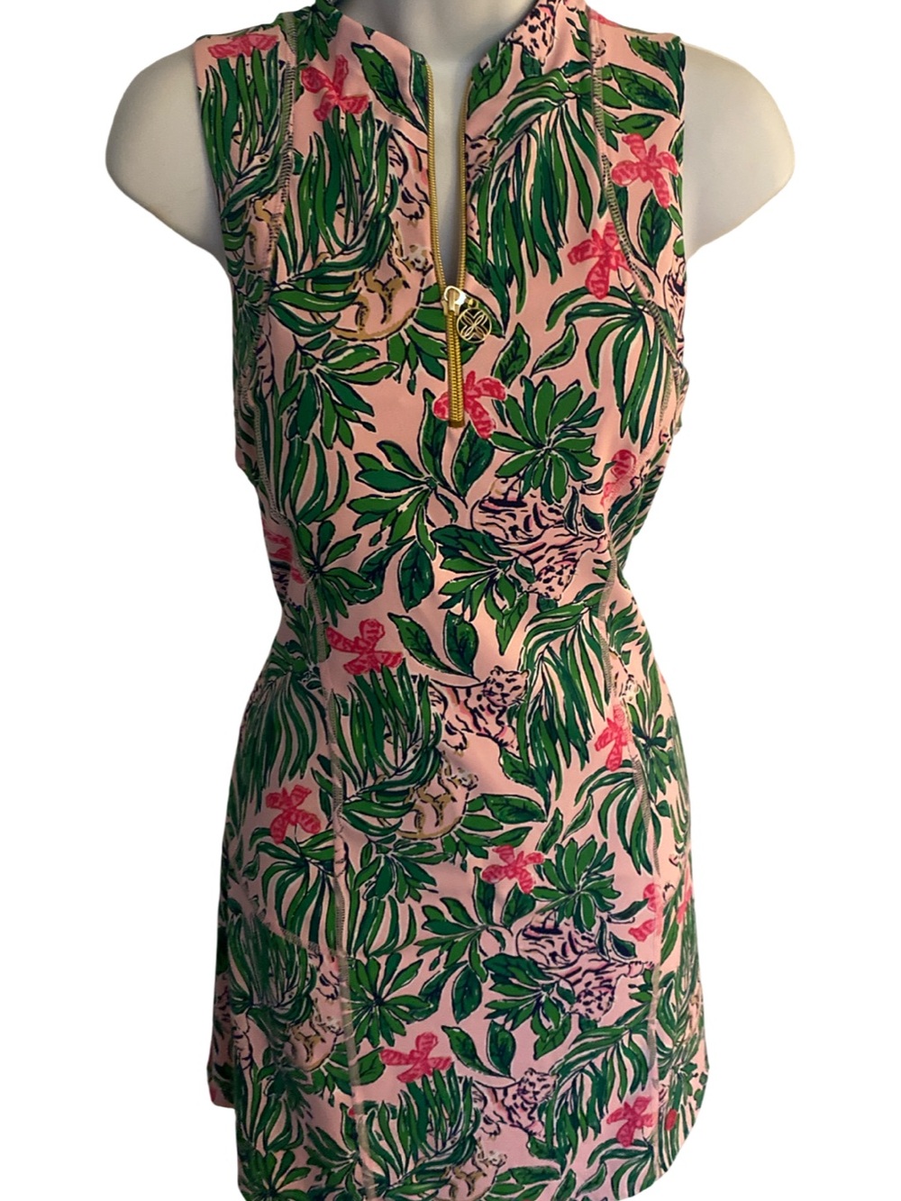 Lilly Pulitzer Pink and Green Tropical Print Sleeveless Dress-S pink green - Picture 2 of 4